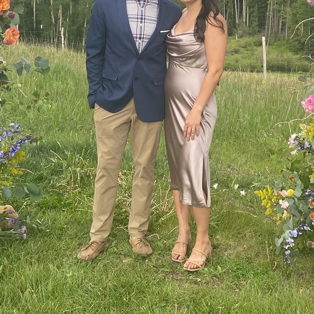 Revelry Bridesmaid Dress - Satin Skye Midi - Taupe (704)